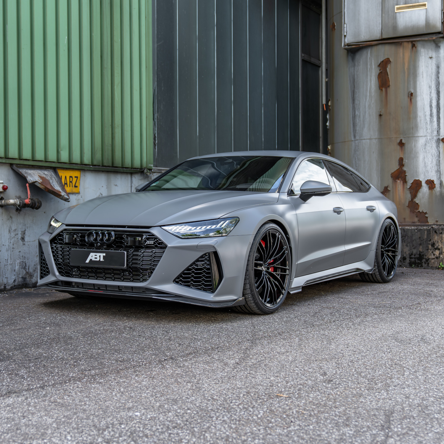 grey RS7-S from the side front view in front of the hall 