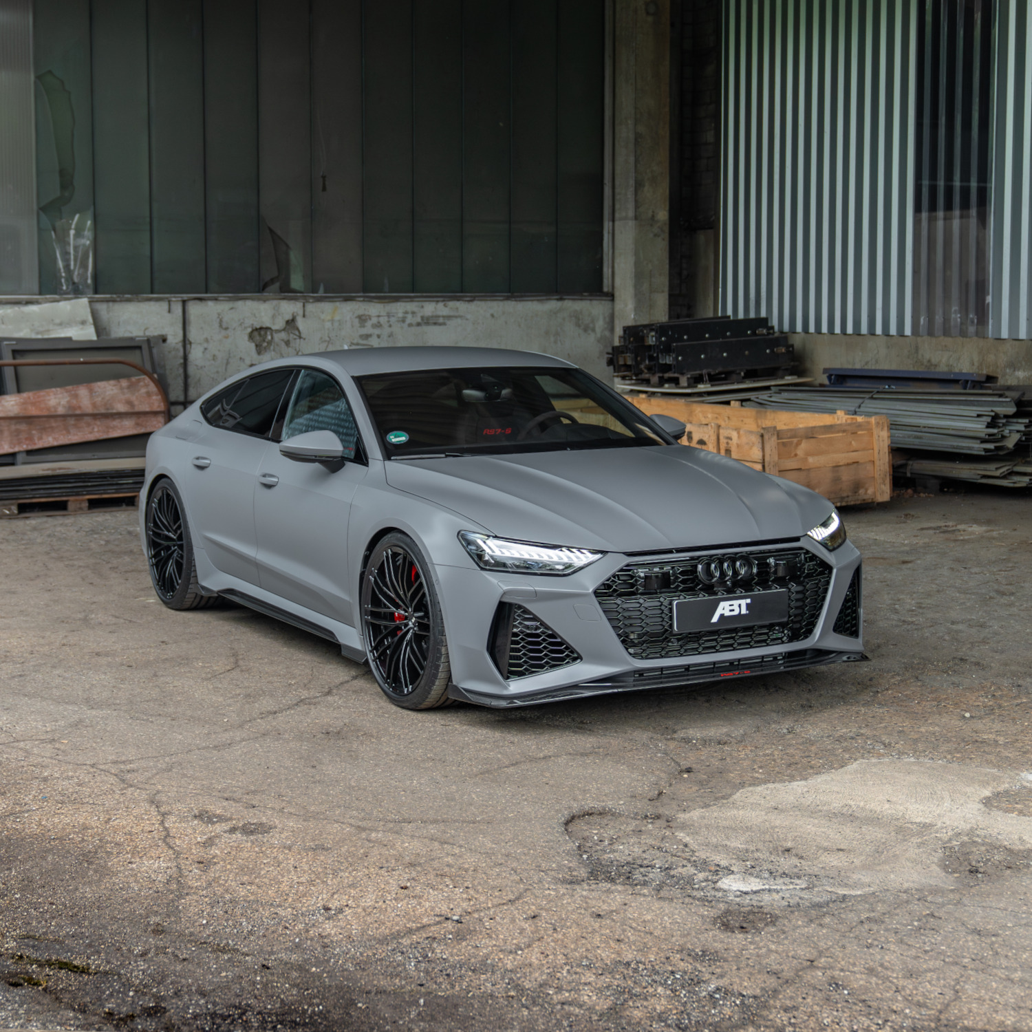 grey RS7-S from the side front view in front of the hall